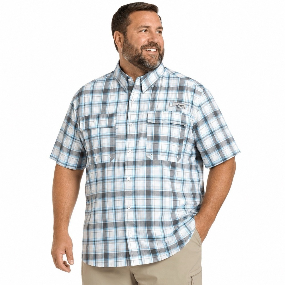 Habit Mens 2XL Blue Plaid Short Sleeve Vented Fishing Shirt Vented Back UPF 40